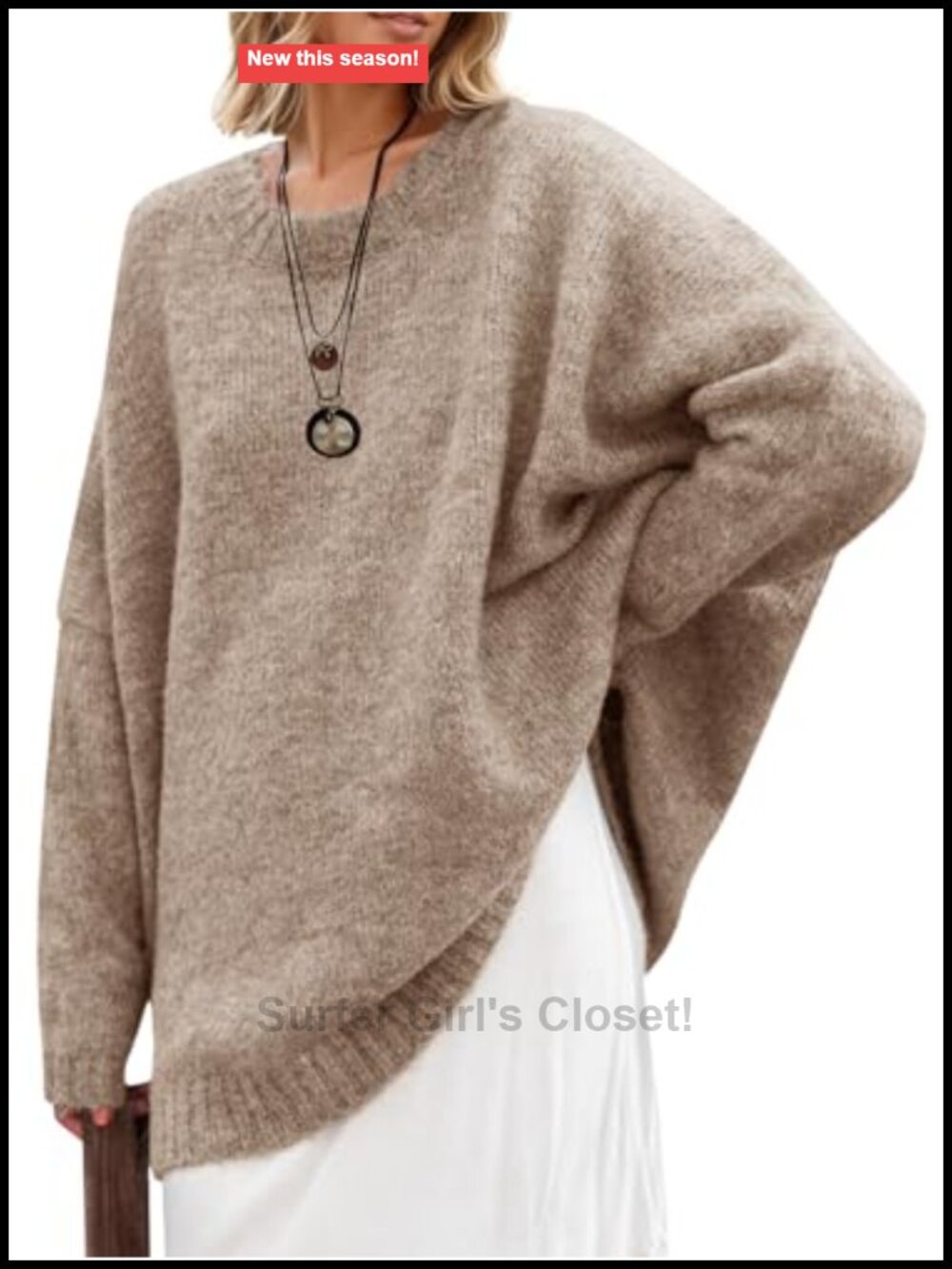 Oversized Chunky Knit Tunic Sweater Drop Shoulder Crew Neck Pullover